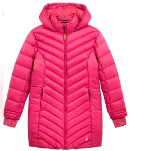 Spyder Big Girls Pink Hooded Full Length Puffer Coat Size Large 12/14